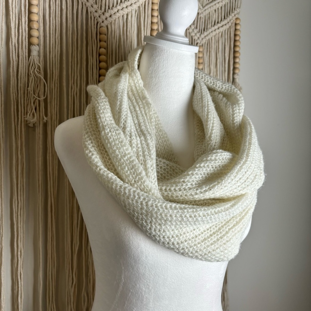 Knit Infinity Scarf - Cream with Metallic Accent - Picture 2 of 7